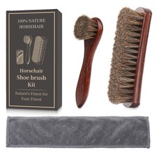 3PCS 100 Horse Hair Shoe Brush Set for Leather Boots Horsehair Brush for Polish