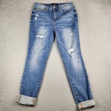 Judy Blue Jeans Womens 11/30 Blue Skinny Fit Distressed Faded Tapered Leg Casual