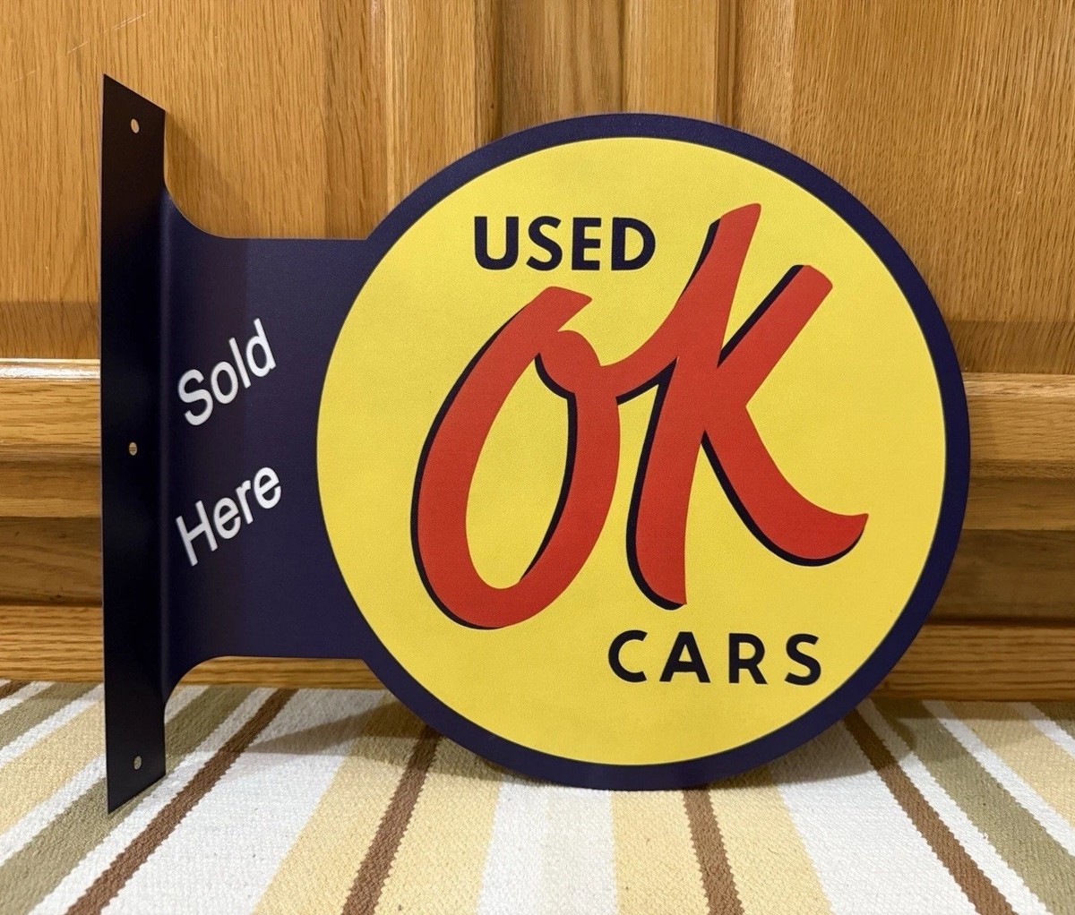 OK Used Cars Metal Flange Sign Sold Here Gas Oil Garage Vintage
