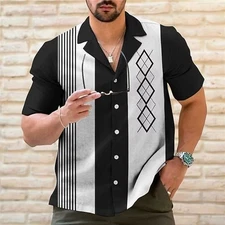 Men's Shirt Retro Short Sleeve Summer Bowling Shirt Button Down Shirts