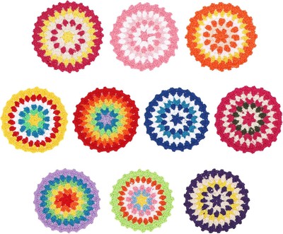kilofly 10 pc Cotton Crochet Coasters for Drinks 12cm 4.7'' Multicolor 