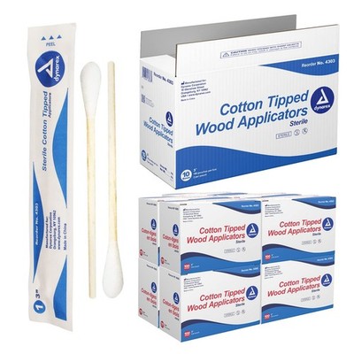 Dynarex 3-Inch Sterile Cotton Tipped Applicators - Single-Use Wooden Cotton T...