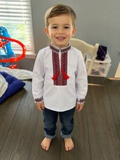 Boys Ukrainian Embroidered Shirt Vyshyvanka White Traditional Long Sleeve