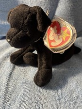 Ty Beanie Luke the Dog w/ tag 6" Retired 1998 Black Lab Blue Plaid Ribbon