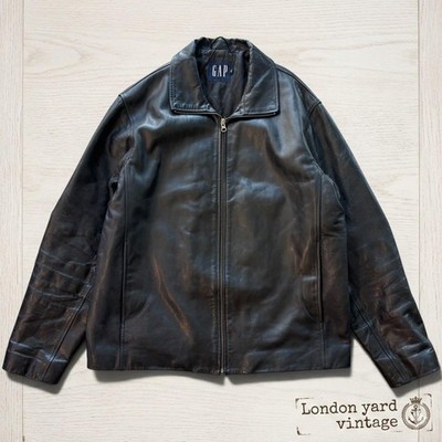 Old Gap Vintage Genuine Leather Jacket Minimalist Zip Up Blouson Black Mens XL