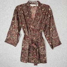 Vtg 90s Y2K Victorias Secret Paisley Kimono Robe Belted Burgundy Green Gold