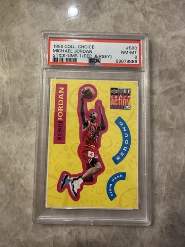 1996-97 Collectors Choice Italian Michael Jordan Super Action Stick Um S30 PSA 8