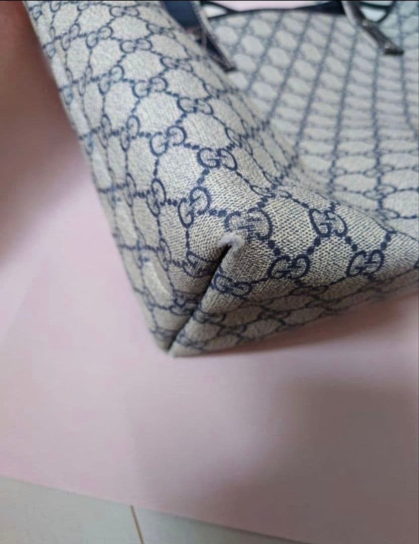 Gucci Tote Bag Canvas GG Pattern Beige Navy Authentic Excellent Condition thumbnail 12