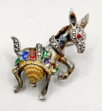 Vintage Alice Caviness Enameled Sterling Silver and Marcasite Donkey Brooch