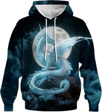 Gothic Ice Dragon Hoodie Pullover Sweatshirt with Moonlight Fantasy Print