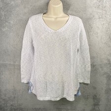 Talbots Open Knit Sweater Womens Large Pastel Boho Coastal Beach Preppy Nautical