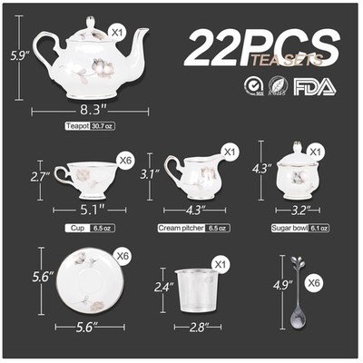 Exquisite 22-Piece Porcelain Tea Set, Gift for Her