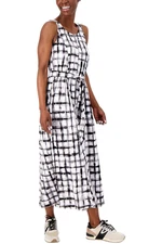 Cuddl Duds Flexwear Paneled Maxi Dress Black Gingham