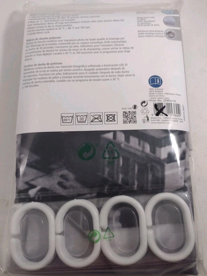 灯光 LED 旧平面 LED 浴帘 12 个挂钩含 70.9 英寸 x 78.75 英寸盒 2 — 第 2/4 张图片