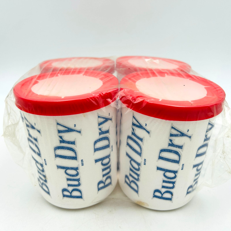 Budweiser Bud Dry Styrofoam Can Koozies 4 Pack Sealed 1990s Vintage Lifoam