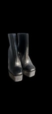Black Leather Platform Ankle Boots with Glitter Heel