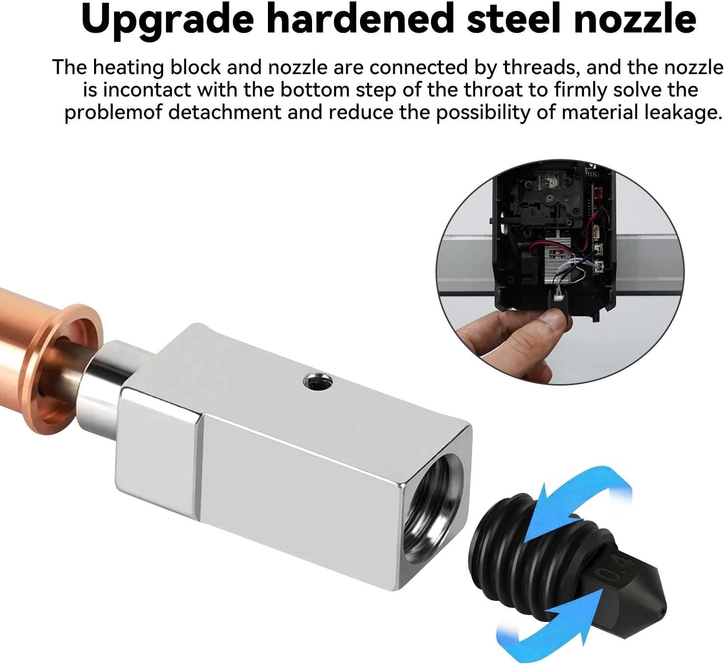 Upgrade Hotend Kit for 3D Printer, 24V 60W Ceramic Heater, Hardened Nozzle