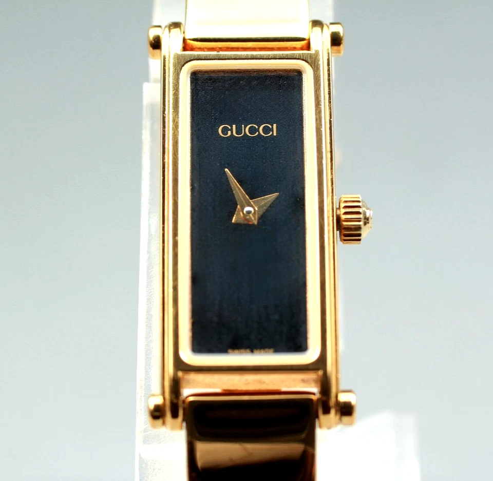 [Casi COMO NUEVO] Reloj para mujer vintage GUCCI 1500 13 mm dorado esfera negra rectangular Qz Foto 3 de 4
