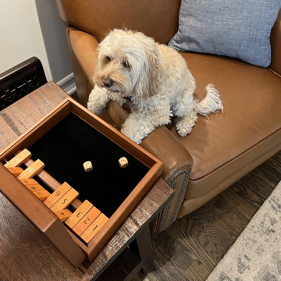 WE Games Board Game with Dice, 12 Numbers, in Cherry Stain Wood Box with Lid - Image 3 of 4