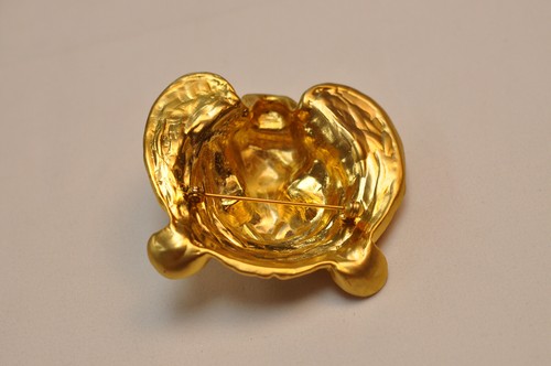 Big Doreen Ryan Tiger Head Brooch Finished Gold Tone Rhinestone Eyes Unsigned - Picture 4 of 6