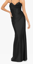 La Femme "TALIA" LONG SATEEN CORSET LACE UP BACK DRESS in Black NWT Size 6