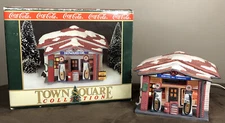 COCA COLA TOWN SQUARE Lighted House HOWARD OIL Service Station Christmas Village