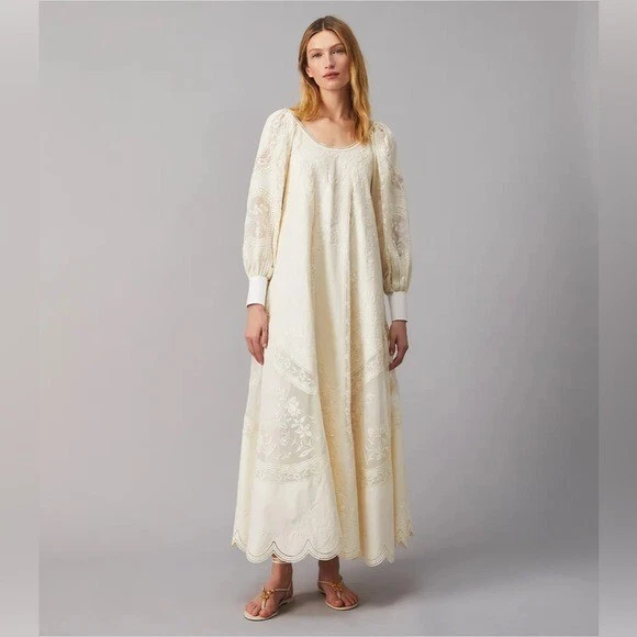 Abito in popeline ricamato indossato una volta TORY BURCH $1.898 XS