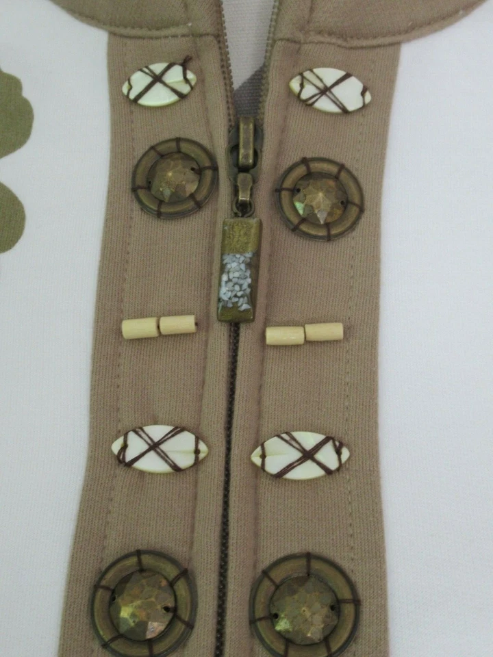 DRAPERS AND DAMONS 2539 Mujer Blanco Manga 3/4 Chaqueta Bordada Cremallera Bolsillo S/M  Foto 2 de 4