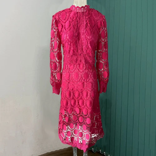 Lady Lace Dress Formal Evening Elegant Maxi with Stand Collar Long Sleeves new - Picture 6 of 11