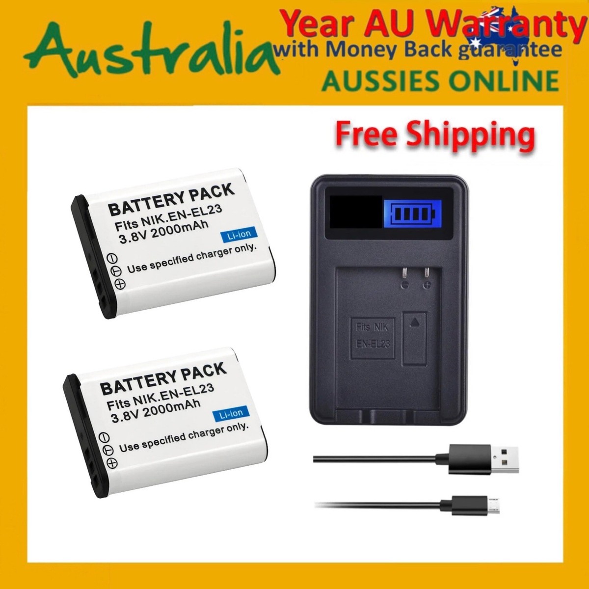 Coolpix B700 Nikon P900 Battery Charger 2x EN-EL23 Battery Charger