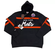 Men's New York Mets Mitchell & Ness Black Head Coach Pullover Hoodie NWT Size L