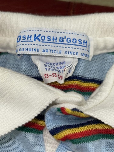 Vintage Oshkosh Collared Polo Romper One Piece 6-9 Months Stripes Baby Infant - Picture 3 of 9