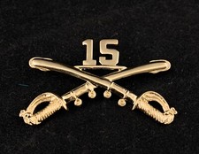 US Army 15th Cavalry Crossed Sabers Stetson Hat Pin, Gold Tone, Large 2"