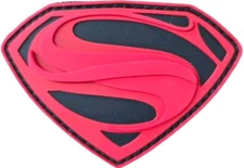 SUPERMAN RED BLACK LOGO BIG S PVC RUBBER HOOK SUPERHERO SUPER MAN MORALE PATCH