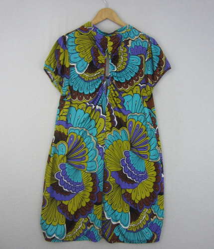 Charlie Brown Dress Womens 14 Blue Green Geometric Retro Shift Short Stretch - Picture 5 of 15