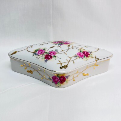VTG Vanity-Keepsake Box Floral Gild Trim Crossed Arrows 7587 5 1/2''Wx8''Lx1 1/2''H
