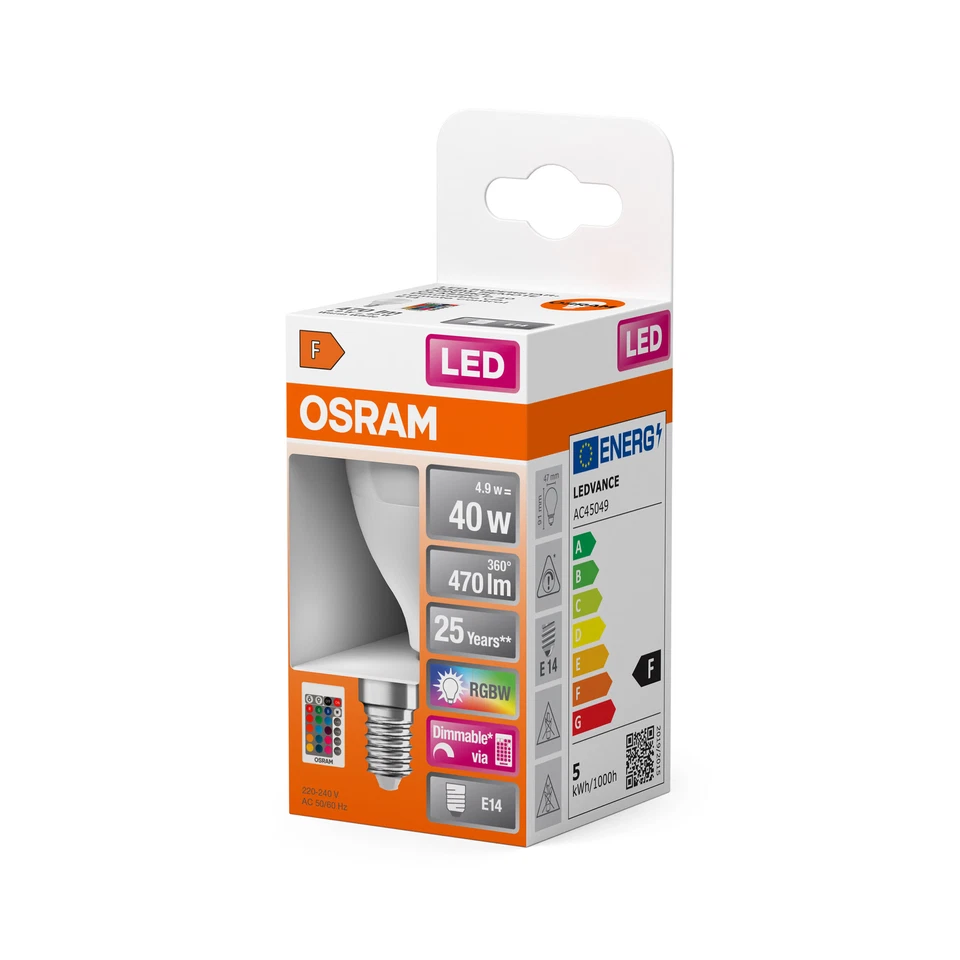 OSRAM STAR+ RGBW LED Lampe mit E14 Sockel, RGB-Farben per Fernbedienung - Bild 2 von 3