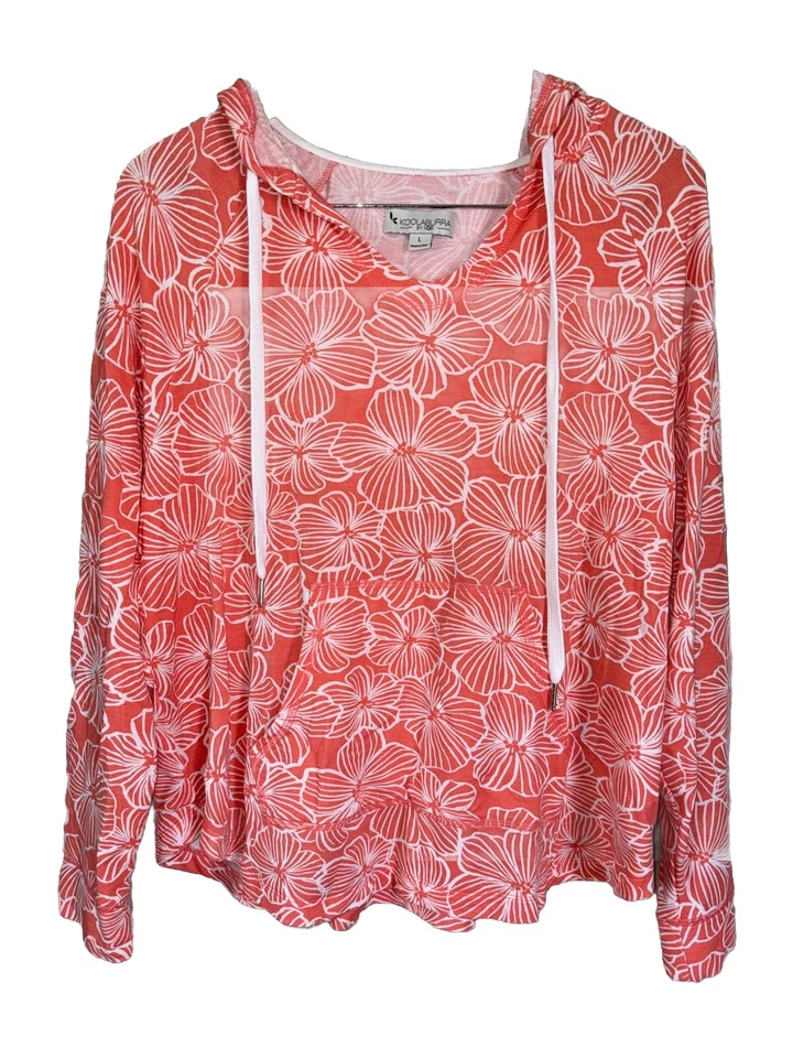 Sudadera con Capucha Koolaburra By Ugg French Terry Lounge Talla L Coral Floral Bolsillo Canguro Foto 2 de 4