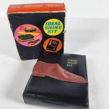Vintage Ideal Shoe Shine Kit Travel Size Clear Polish Brush Rag Compact