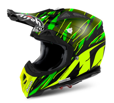 AIROH FLIEGER 2.2 THREAT MATT GRÜN MOTOCROSS HELM GOLD GESTEMPELT ZUGELASSEN