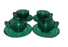 Jeannette Glass, Ultramarine Doric & Pansy 4 Cup & Saucer Sets, RARE! Depression