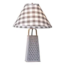Farmhouse Grater Table Lamp with Gray Check Shade - SALE