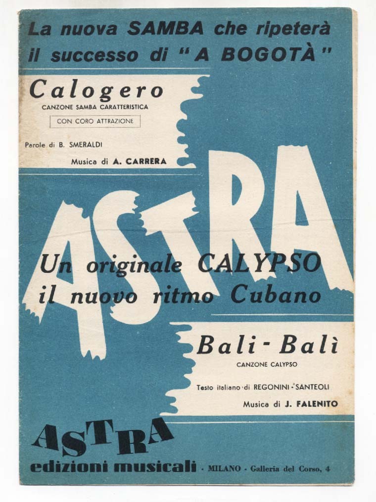 Spartito CALOGERO Carrera - BALI BALI' Falenito 1958 sheet music