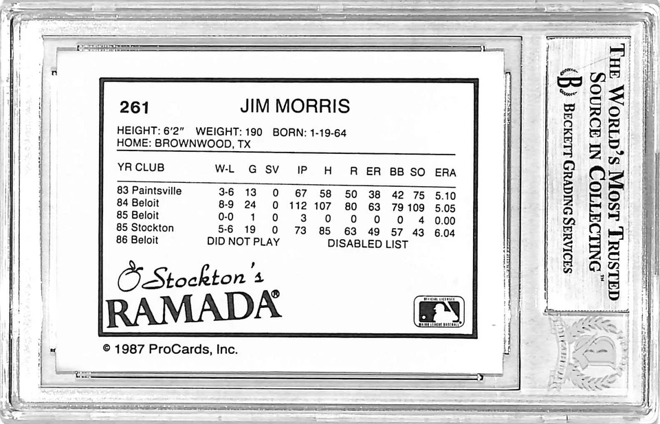 1987 Stockton Ports JIM MORRIS "The Rookie" Signed Card #261 SLABBED BAS Witness - Image 3 of 3