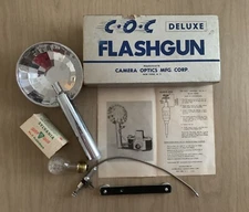 Vintage C.O.C Flashgun with Synchronizing Tripper, Bracket, Sylvania Bulb