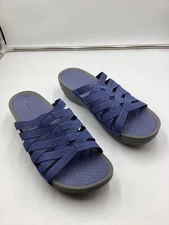 Bare Traps Sandals Beverly Slide Wedge Heel Blue Gray Strappy Slip On Wmns. 11M