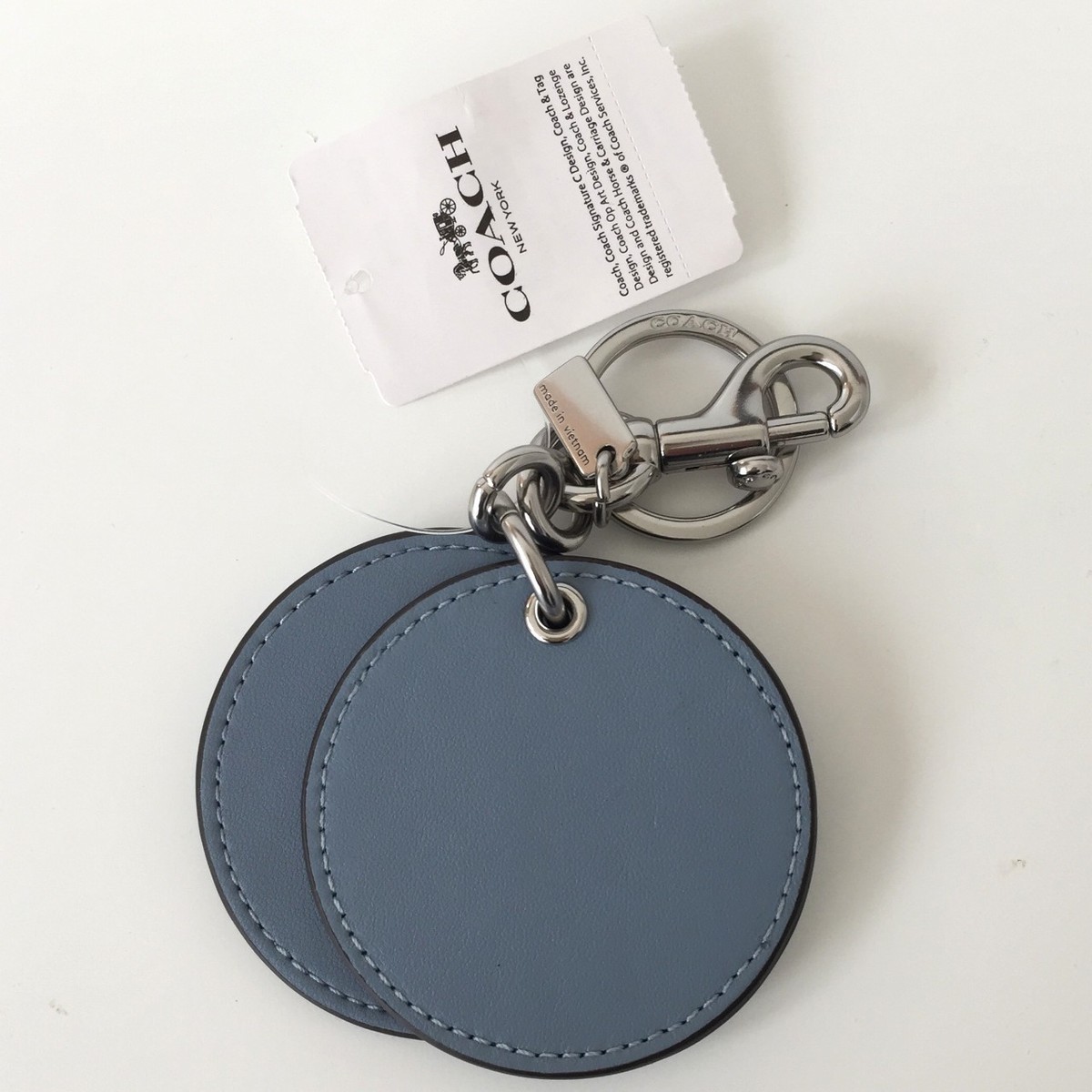 COACH Mirror Bag Charm with Signature Logo Leather Cornflower 2.5