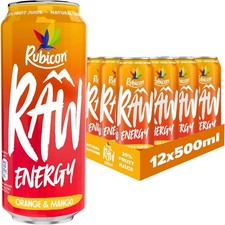 Rubicon RAW 12 Pack Orange & Mango 500ml Energy Drink, 20% Real Fruit Juice