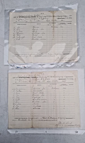 2 Civil War Documents 10th NY Artillery in Martinsburg & Winchester VA. Equipage