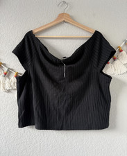 Banana Republic Chantel Off Shoulder Black Ribbed Knit Crop Top Basics NWT XXL